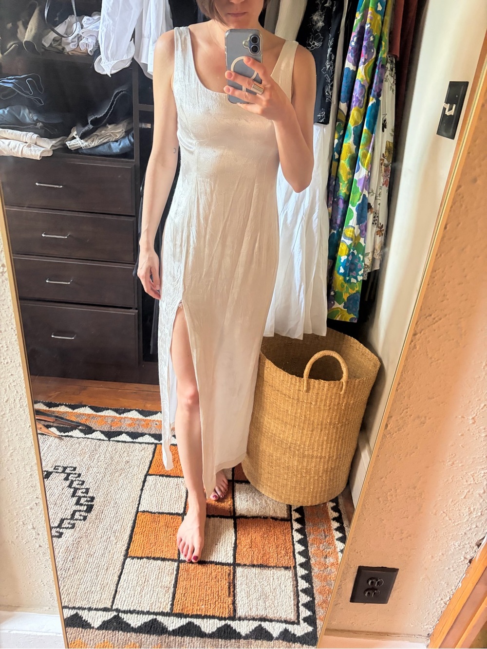 American Vintage Cream Bias Midi Slip Dress with Side Slit